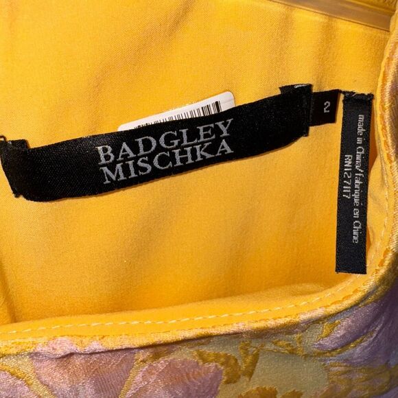 Badgley Mischka Yellow Pink Floral Sleeveless Sheath Dress Size 2 Spring Easter - Picture 3 of 4